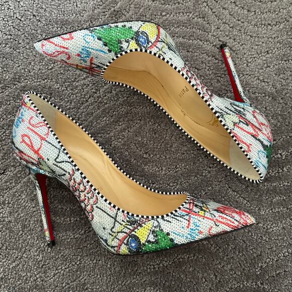 Christian Louboutin Decolette 554 100 Paillette Pump Sequin Multicolor Size 37.5 - Picture 10 of 15